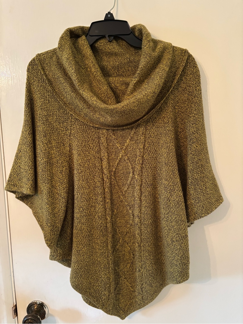 new directions Olive Cowl Neck Cable Poncho Sweater